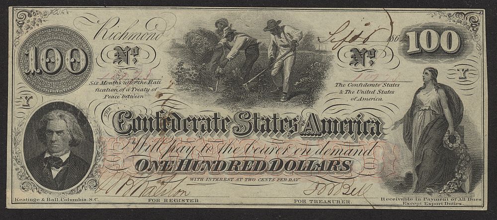 T-41, 1862 $100 Confederate States of America, New, 10773